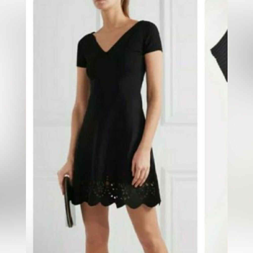 RED Valentino Black Mini Dress with Scalloped Hem